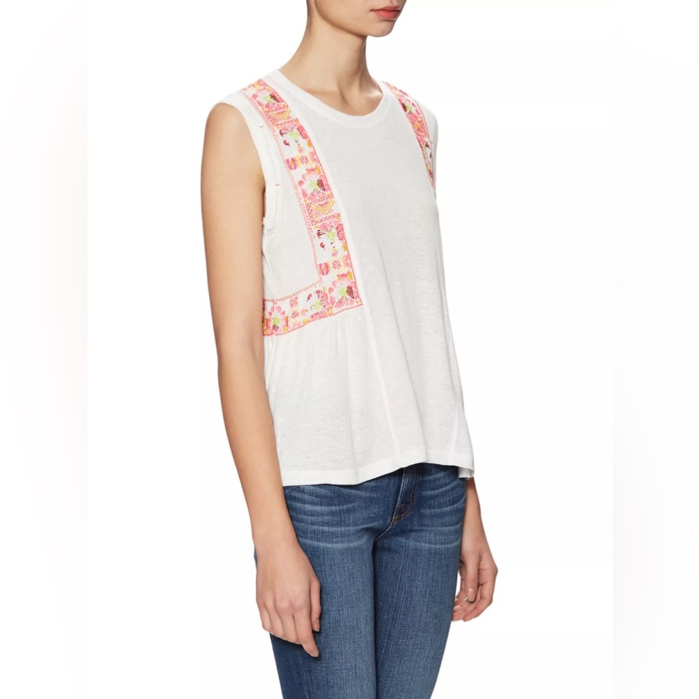 Francescas Boho Embroidered Peplum Top White Sleeveless Floral Medium - Picture 3 of 10